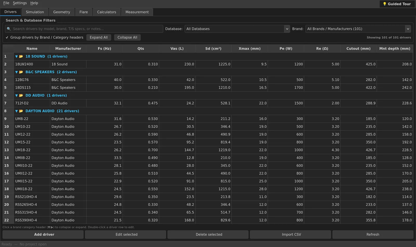 Solvex Audio: Driver database grouped by brand