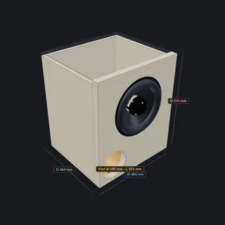 3D view of a ported subwoofer enclosure